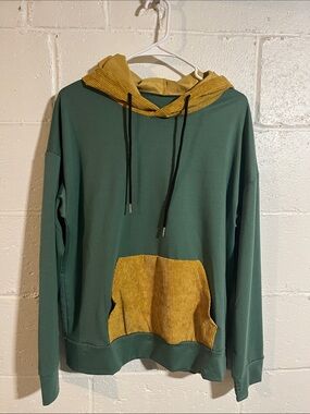 Romwe Hoodie with Corduroy Accent Pocket and Hood